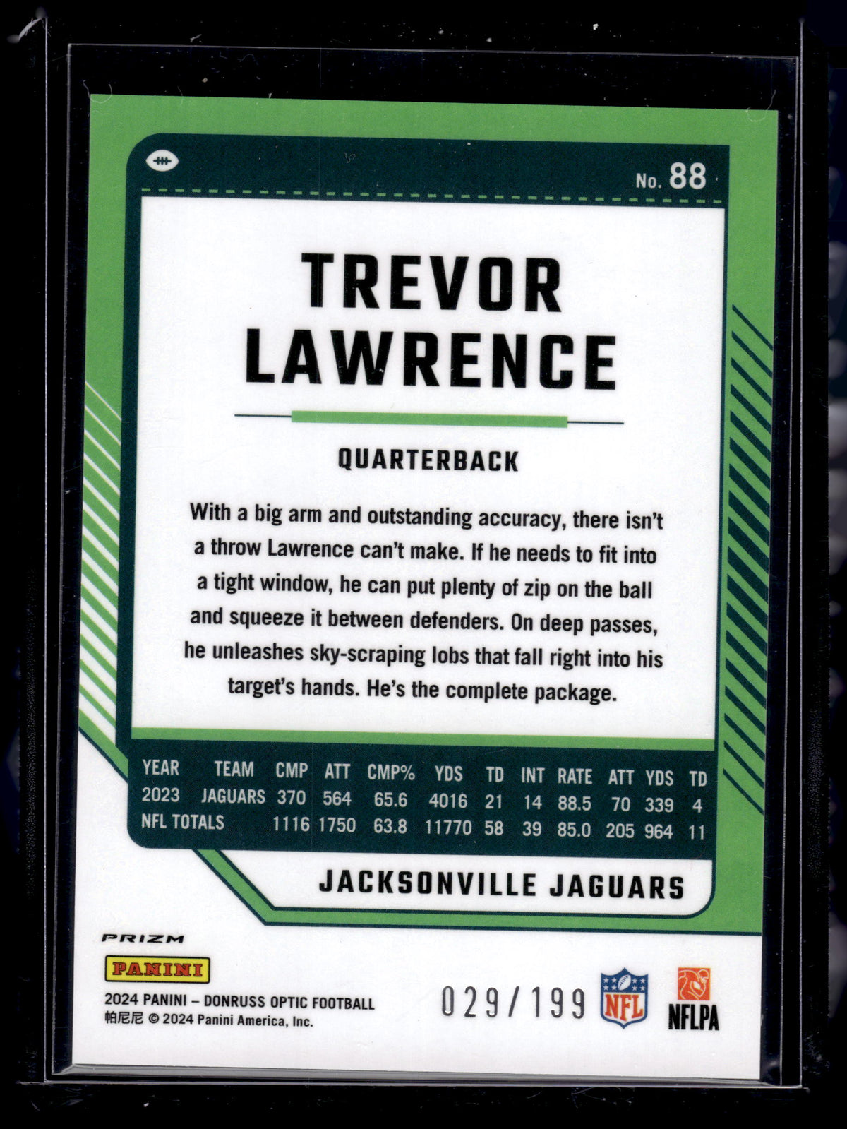 HL-P02 2024 Panini Donruss Optic Trevor Lawrence #88 Blue Prizm /199