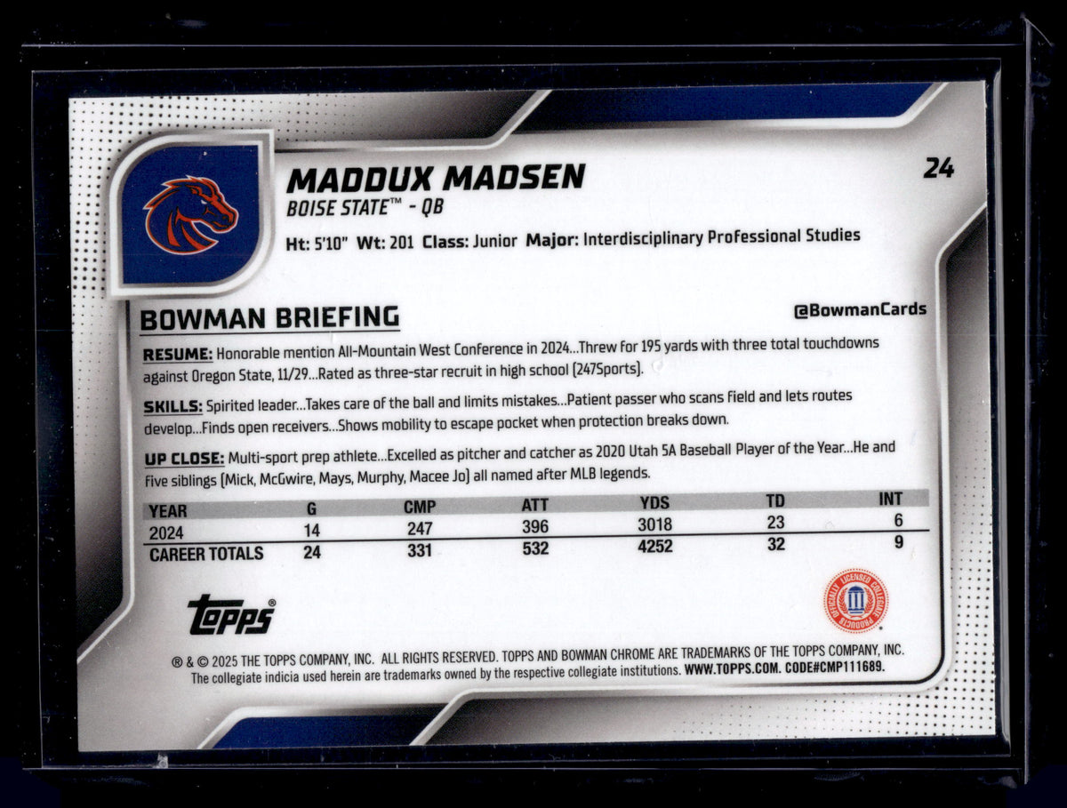 HL-P01 2025 Topps Bowman Chrome University Maddux Madsen #24 Green /99 1st