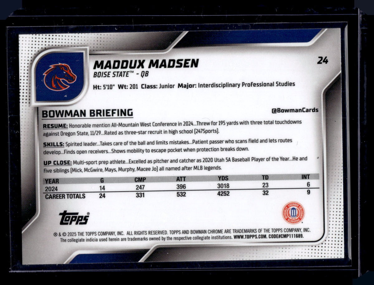 HL-P01 2025 Bowman Chrome University Maddux Madsen #24 Purple Refractor /75 1st