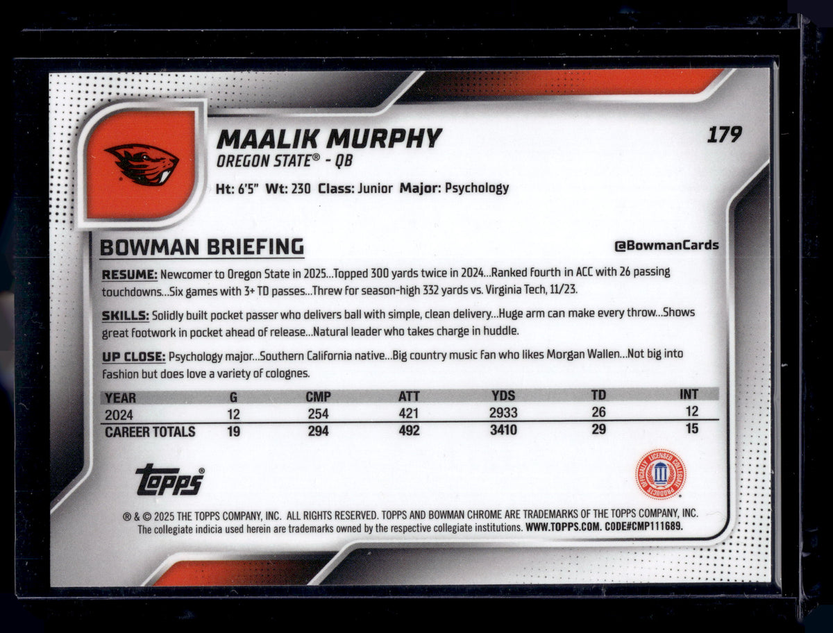 HL-P01 2025 Bowman Chrome U Maalik Murphy #179 Fuchsia Mini-Diamond /225 1st
