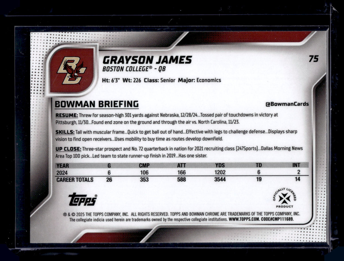 HL-P01 2025 Bowman Chrome University Grayson James #75 X-Fractor 1st Refractor