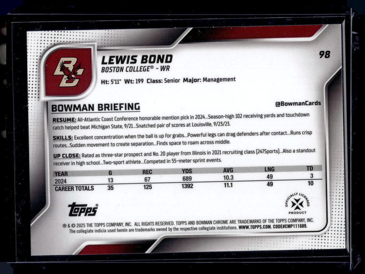 HL-P01 2025 Topps Bowman Chrome Lewis Bond #98 Fuchsia Mini-Diamond /225 1st