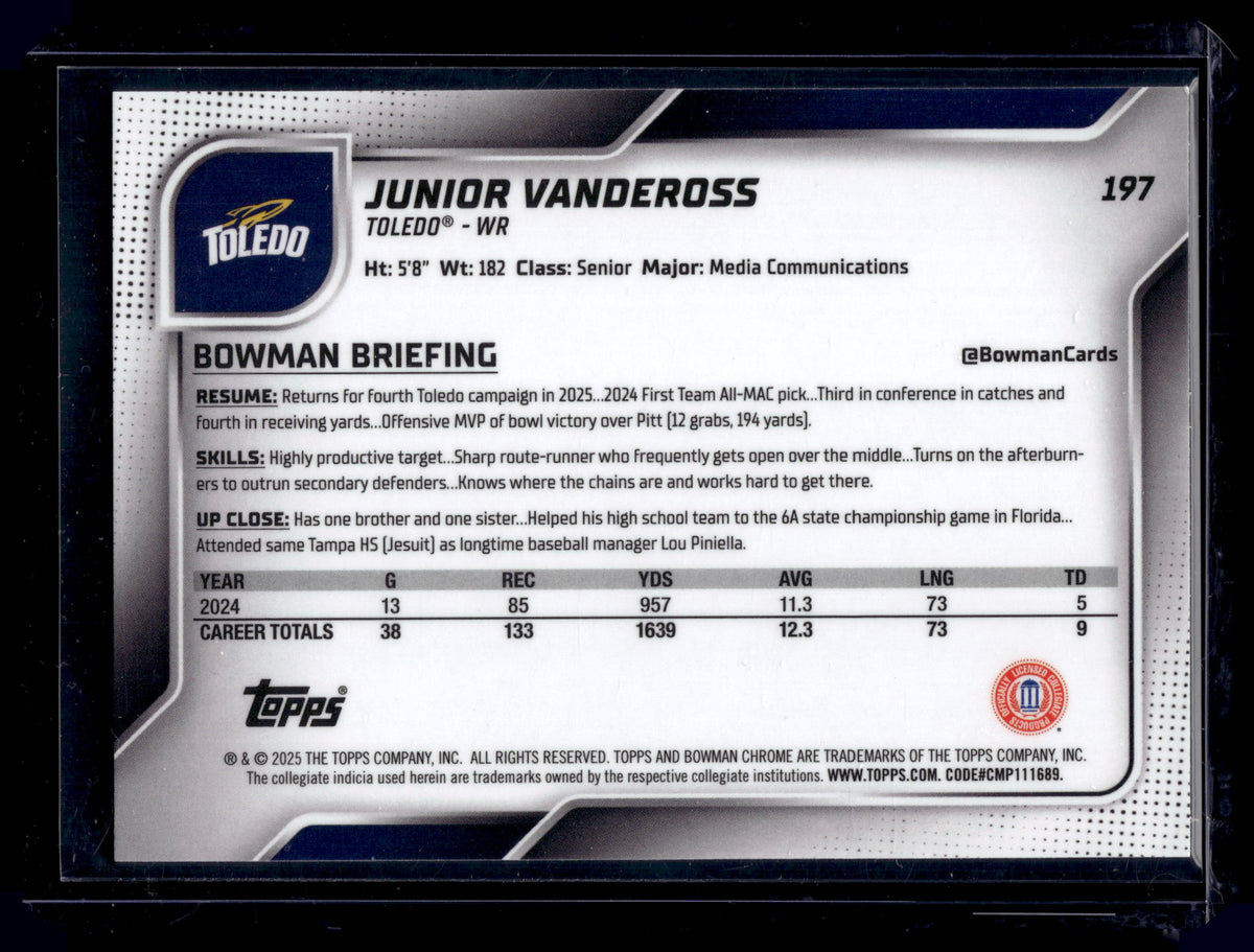 HL-P01 2025 Bowman Chrome Junior Vandeross #197 Aqua /325 1st Bowman
