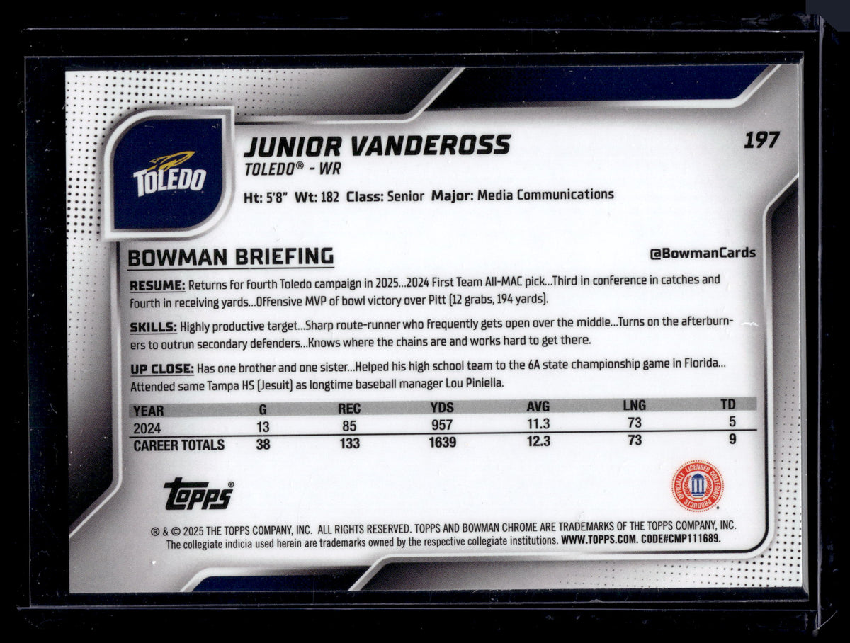 HL-P01 2025 Bowman Chrome University Junior Vandeross #197 Shimmer 1st Bowman