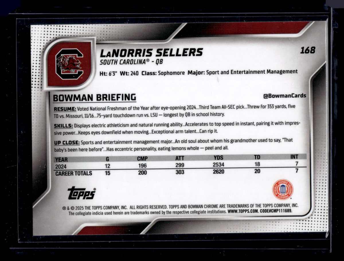 HL-P01 2025 Bowman U Chrome 1st LaNorris Sellers Yellow Mini-Diamond /350 #168