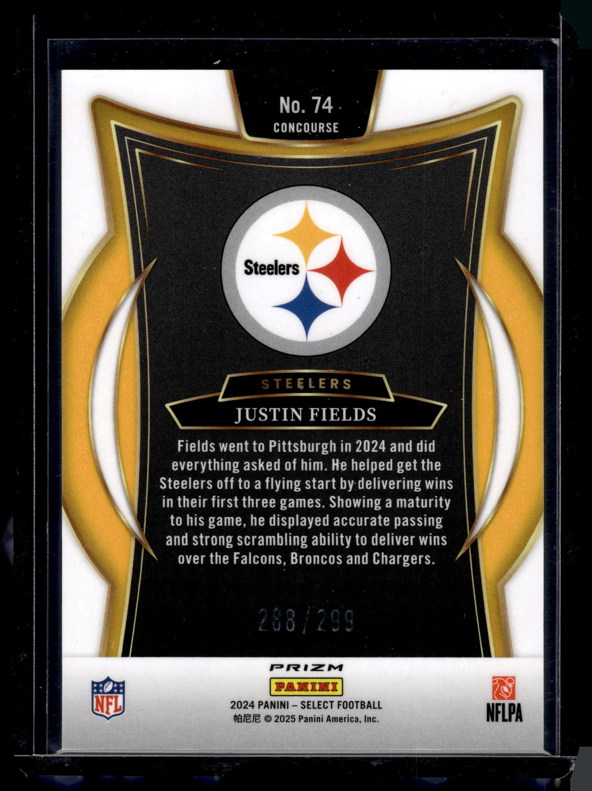 HL-P02 2024 Panini Select Concourse Justin Fields #74 Tri Color Prizm /299