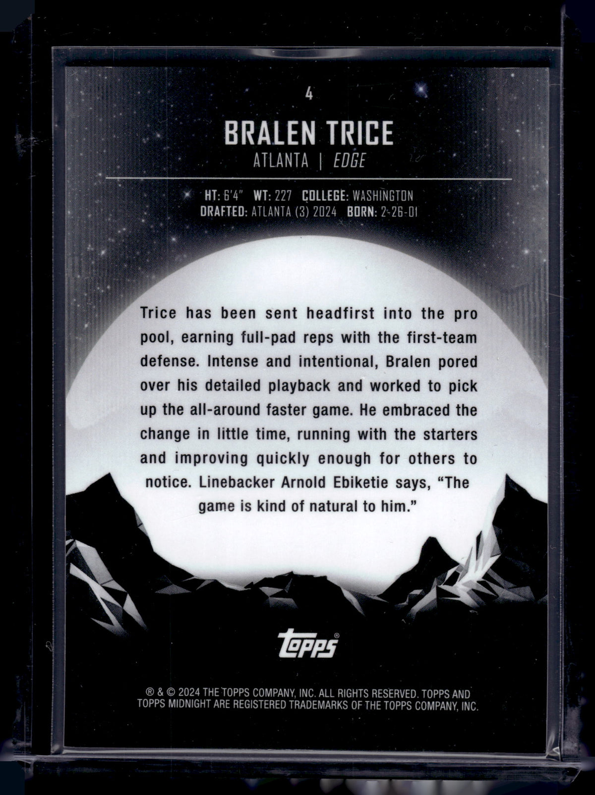 HL-P02 2024 Topps Midnight Bralen Trice #4 Gold /5 RC