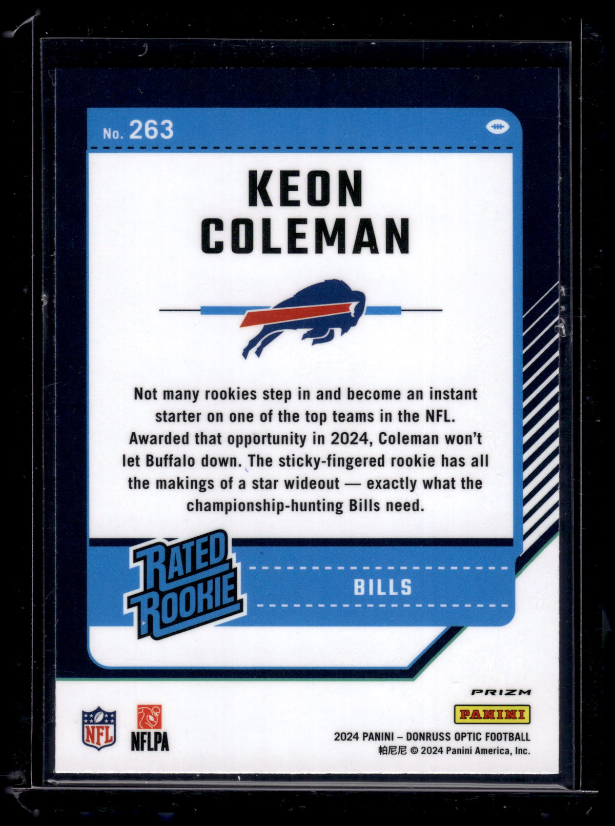 HL-P02 2024 Panini Donruss Optic Prizm Keon Coleman #263 Blue Prizm Rated Rookie