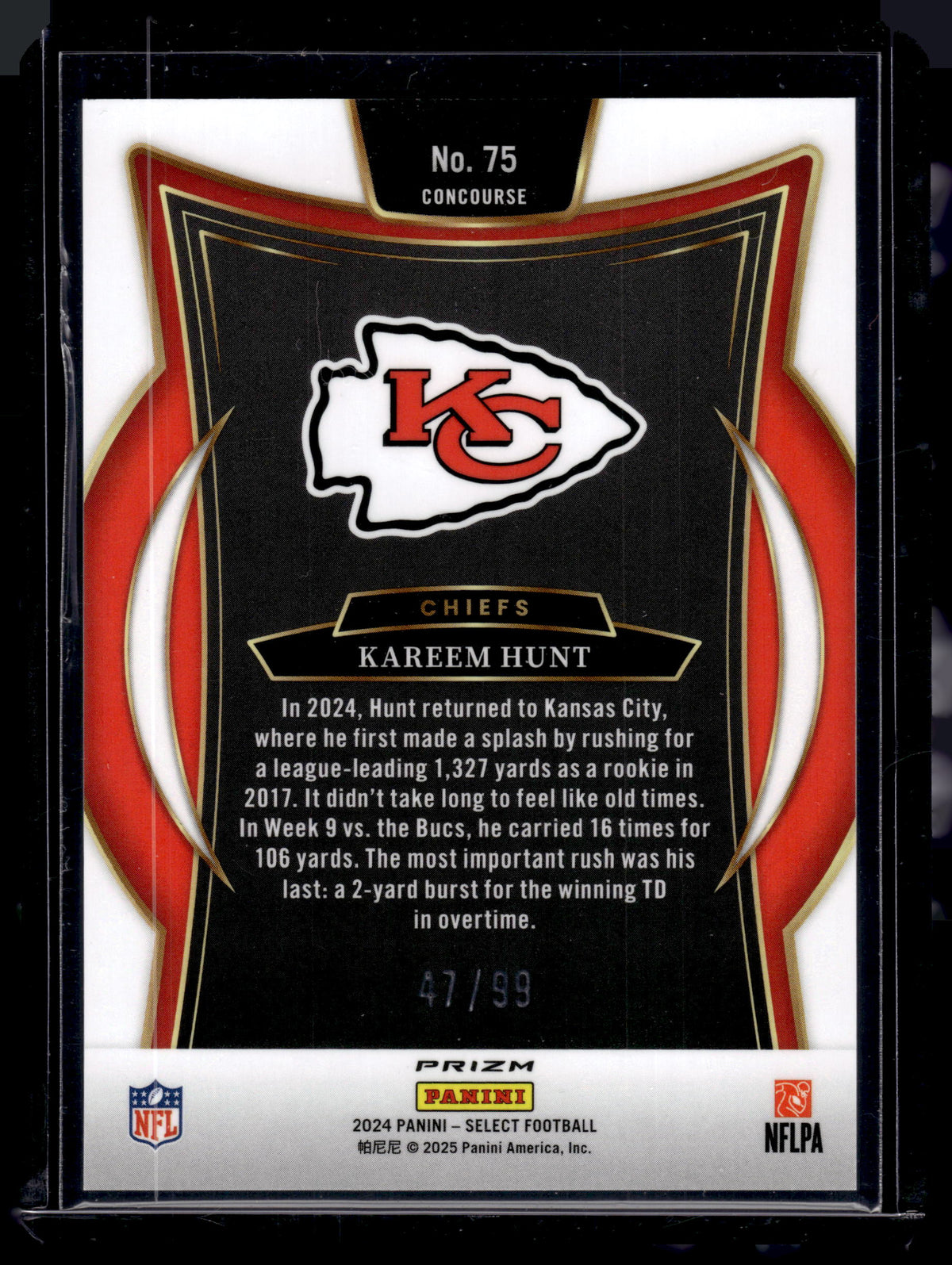 HL-P02 2024 Panini Select Prizm Concourse Kareem Hunt #75 Red /99