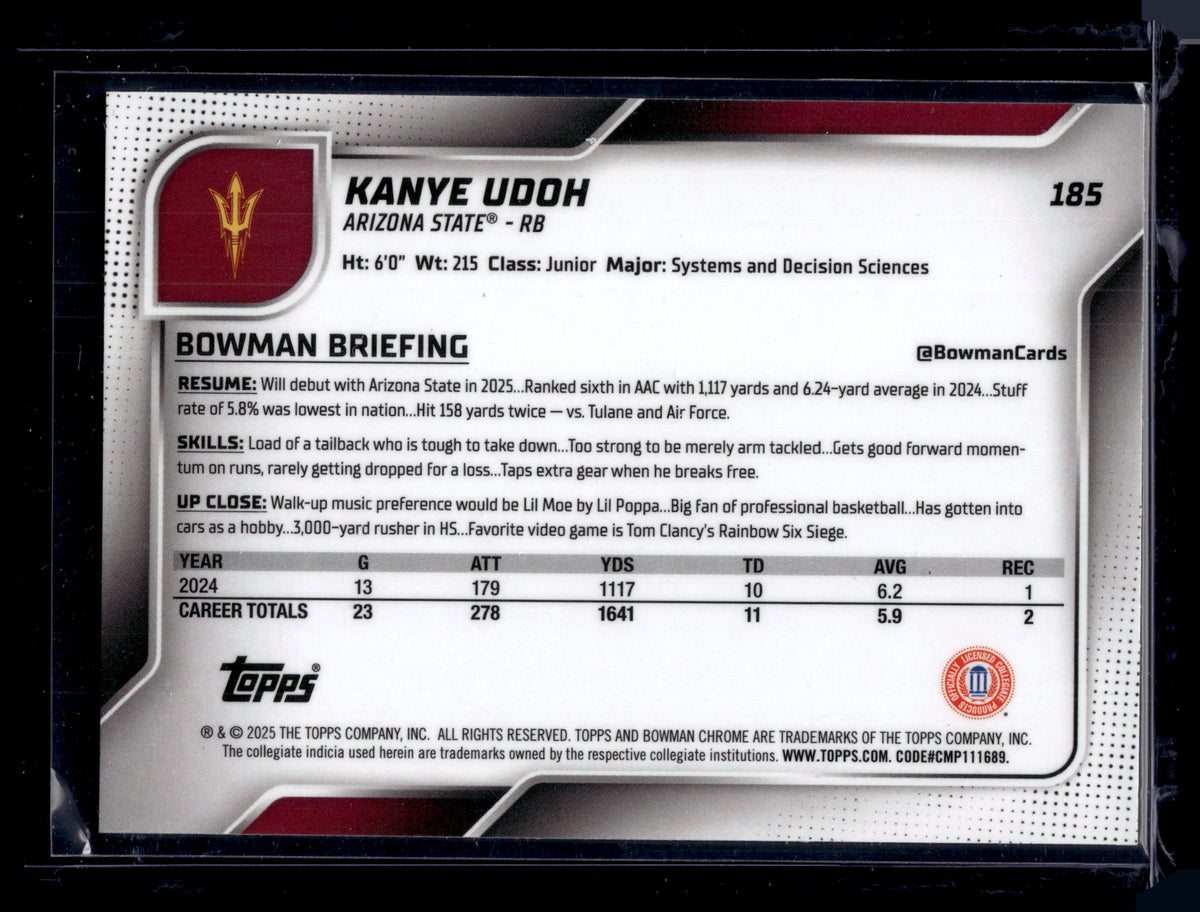 HL-P02 2025 Bowman Chrome U Kanye Udoh #185 Shimmer 1st Bowman