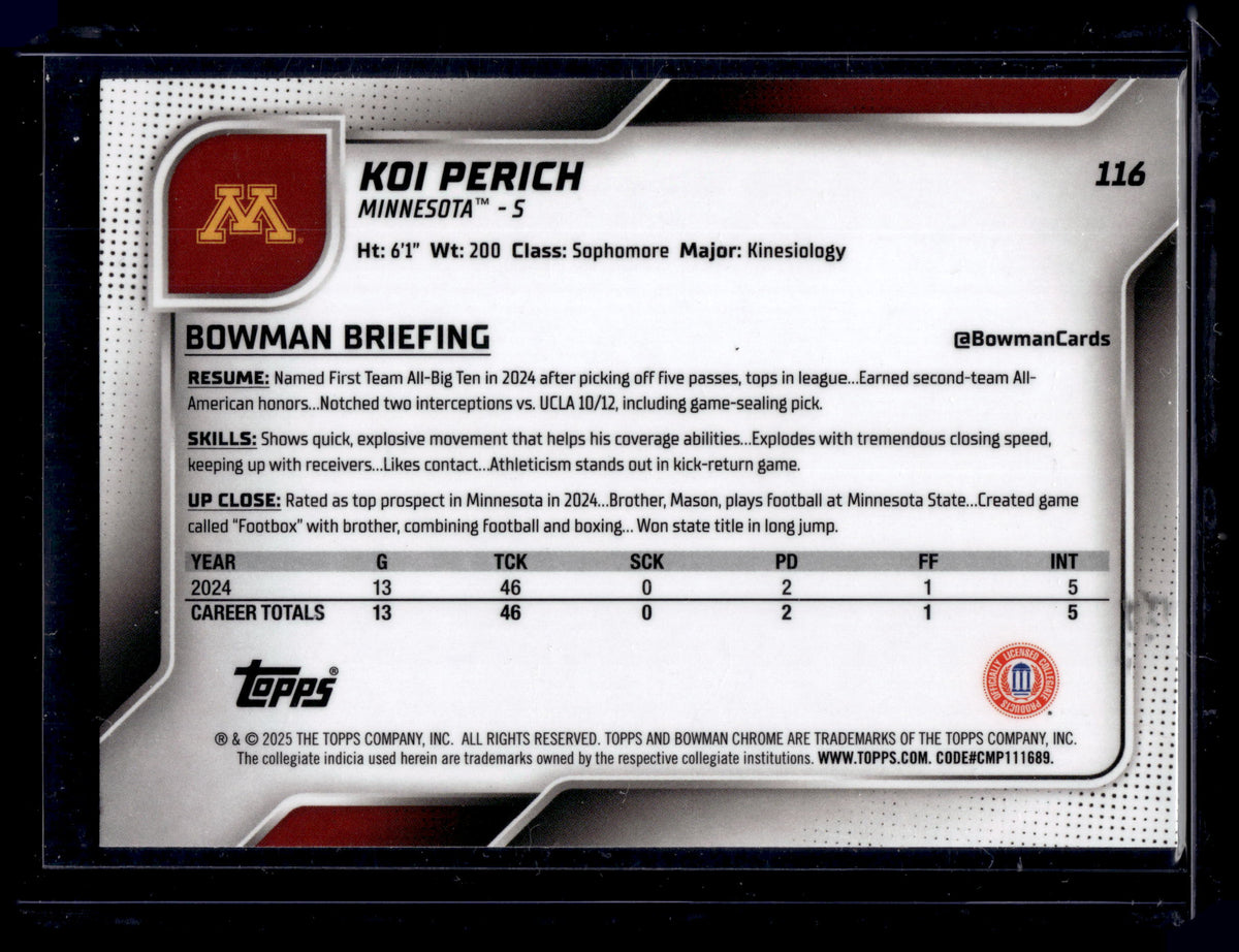 HL-P02 2025 Bowman Chrome University Koi Perich #116 Blue Mini-Diamond /150