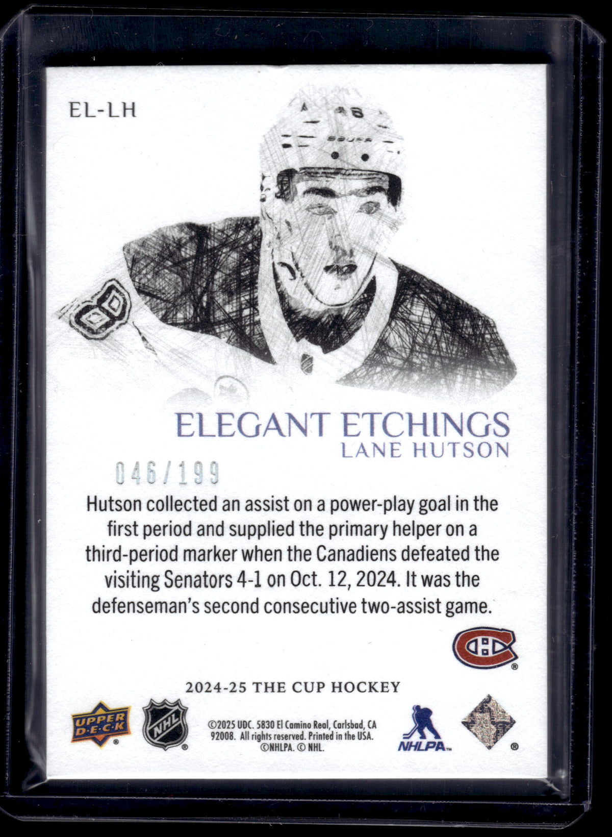 HL-P02 2025 Upper Deck The Cup Elegant Etchings Lane Hutson #EL-LH /199