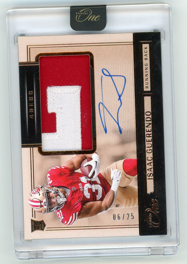 2025 Panini One Football Isaac Guerendo #25 /25 Auto Patch RC