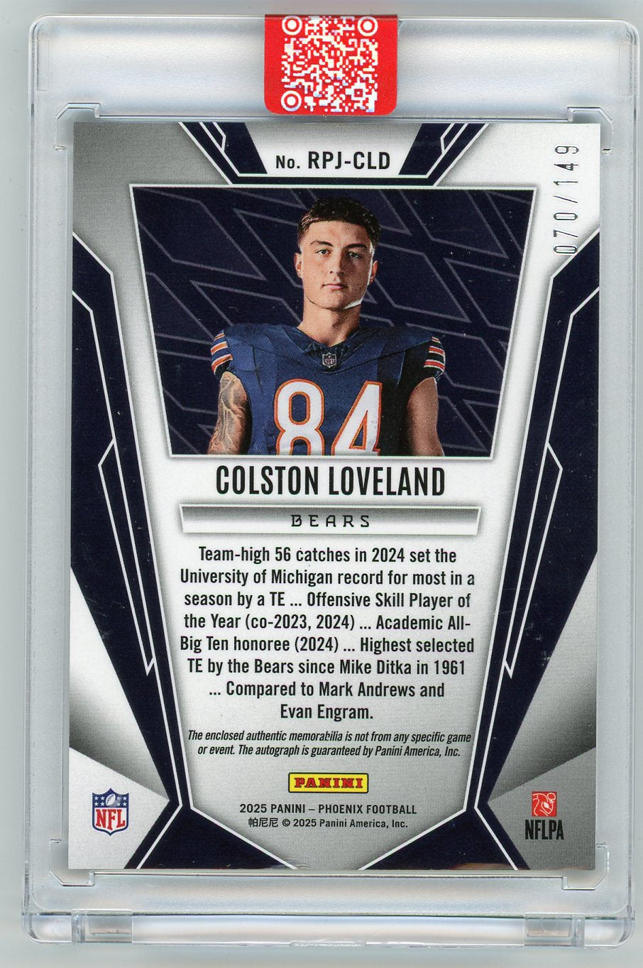 HL-INV 2025 Panini Phoenix Rookie Phenom Colston Loveland #RPJ-CLD /149 Auto RC