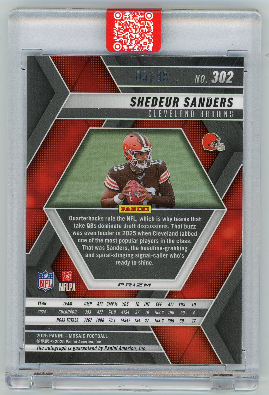 HL-INV 2025 Panini Mosaic Football Shedeur Sanders #302 Blue /99 Auto RC