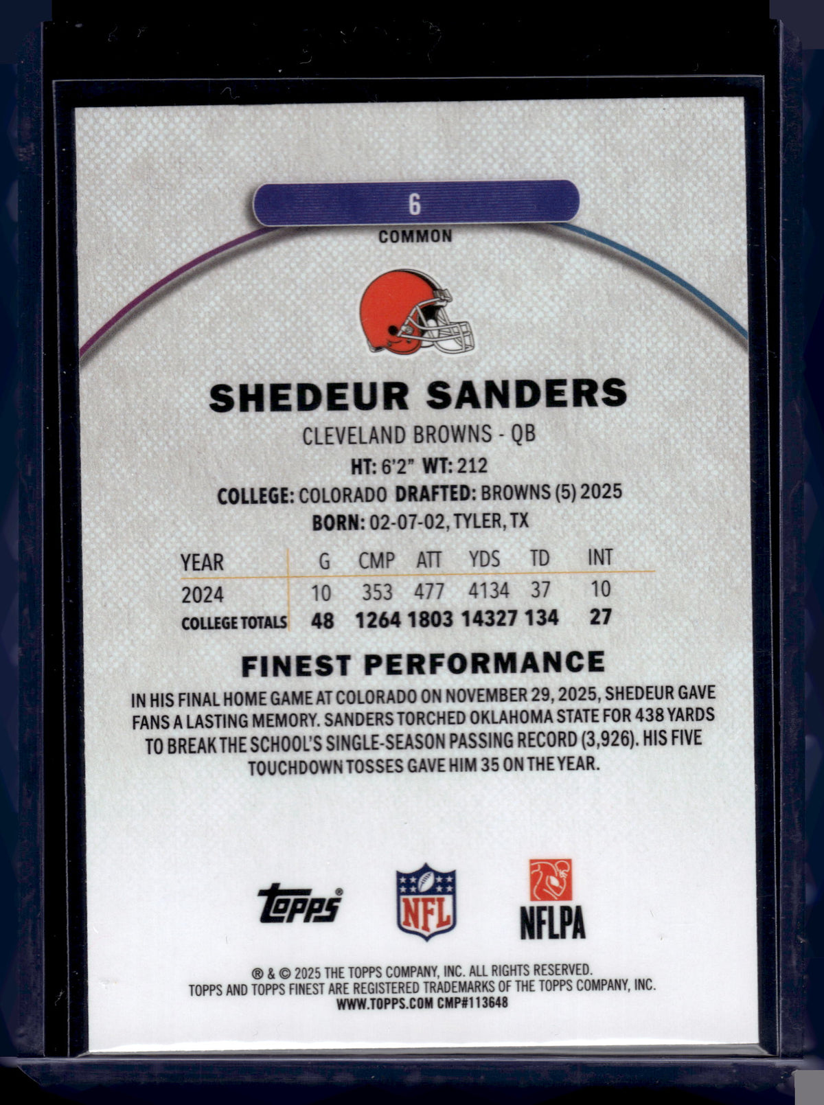HL-INV 2025 Topps Finest Shedeur Sanders #6 RC