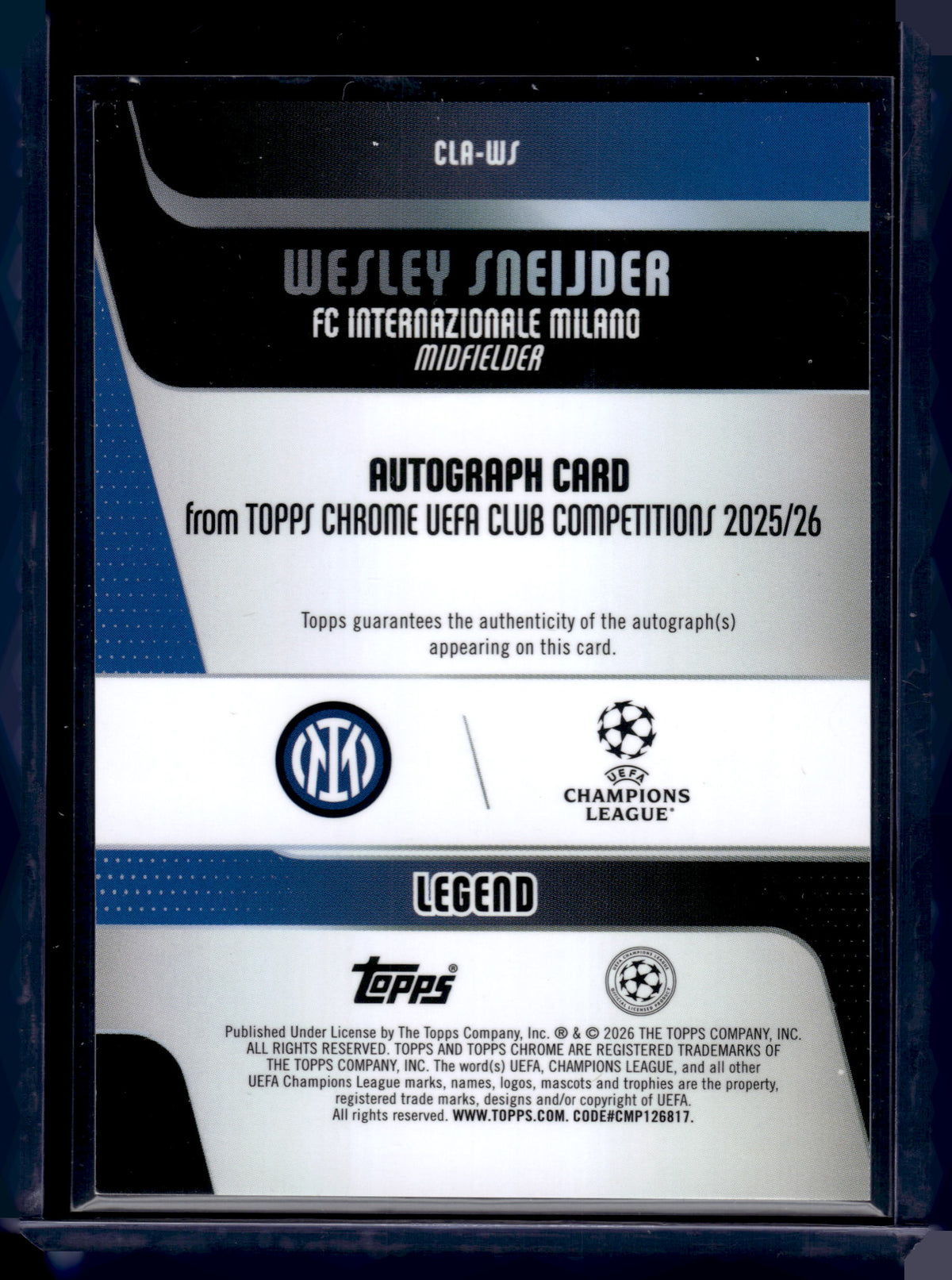 HL-INV 2026 Topps Chrome UEFA Club Competitions Wesley Sneijder #CLA-WS Purple Refractor /75