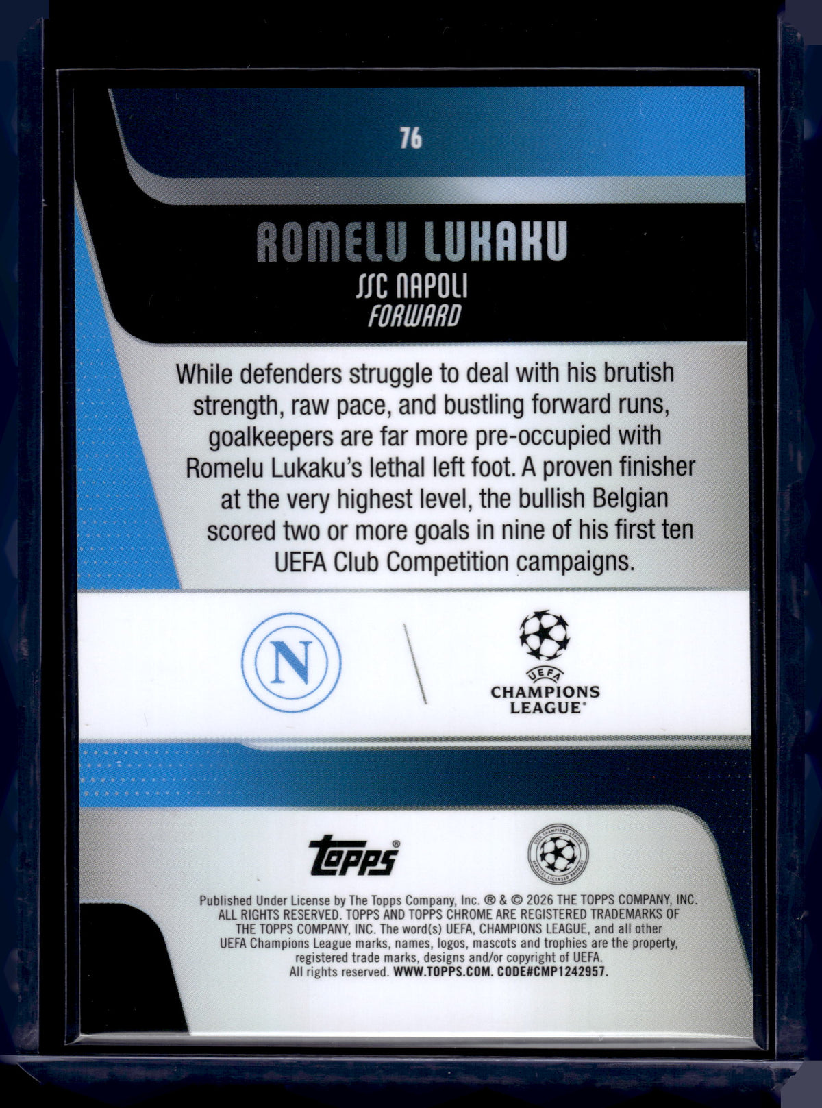 HL-INV 2026 Topps Chrome Romelu Lukaku #76 Pink Refractor /250