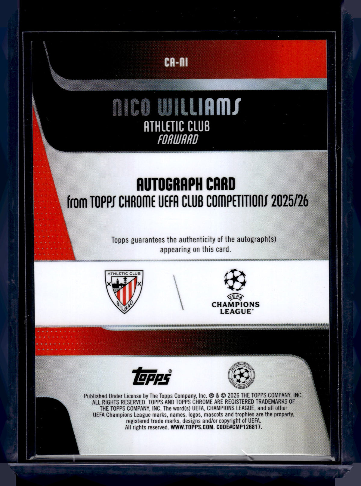 HL-INV 2026 Topps Chrome UEFA Club Competitions Nico Williams #CA-NI Refractor
