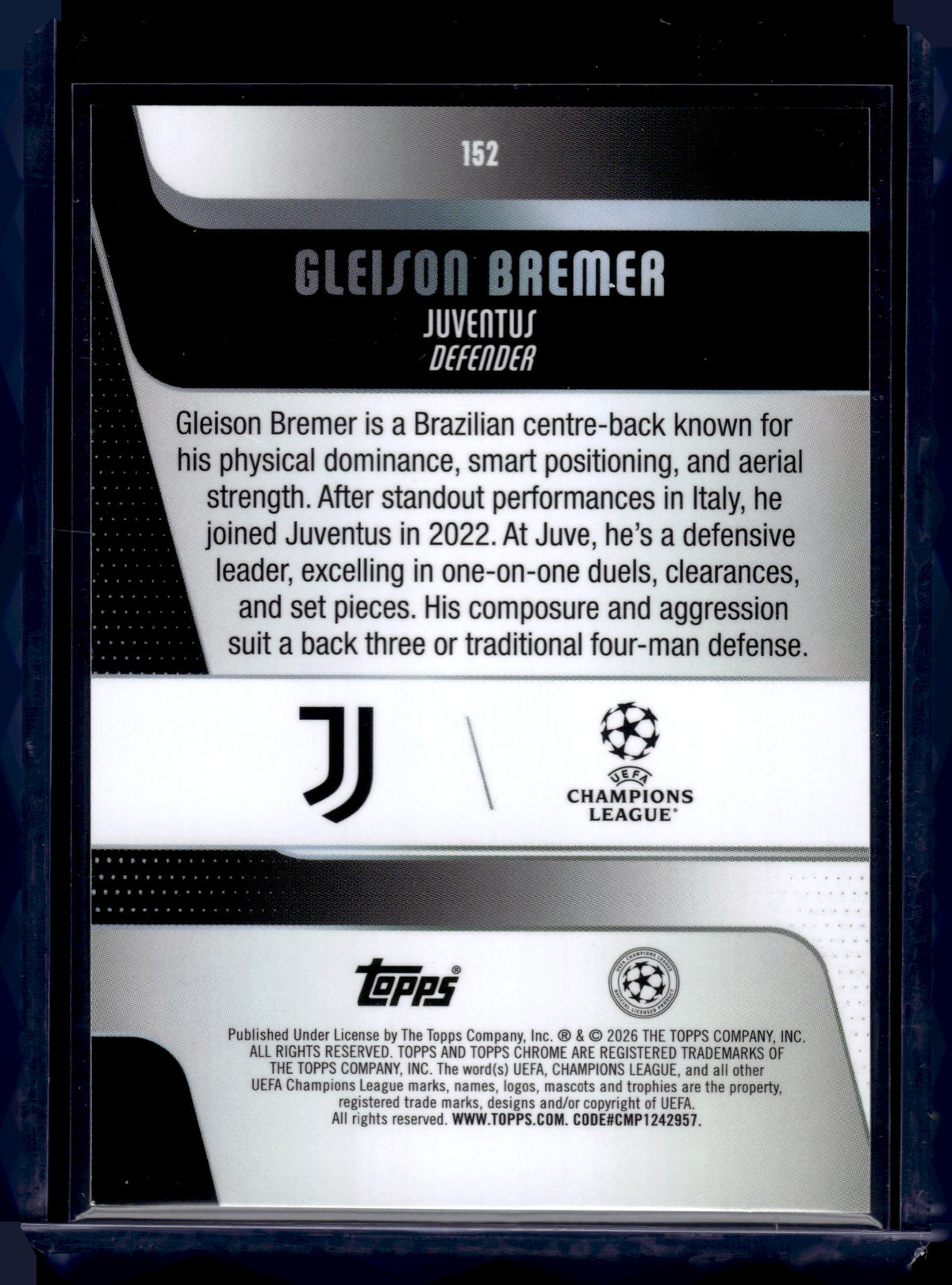 HL-INV 2026 Topps Chrome UEFA Gleison Bremer #152 Gold Refractor /50