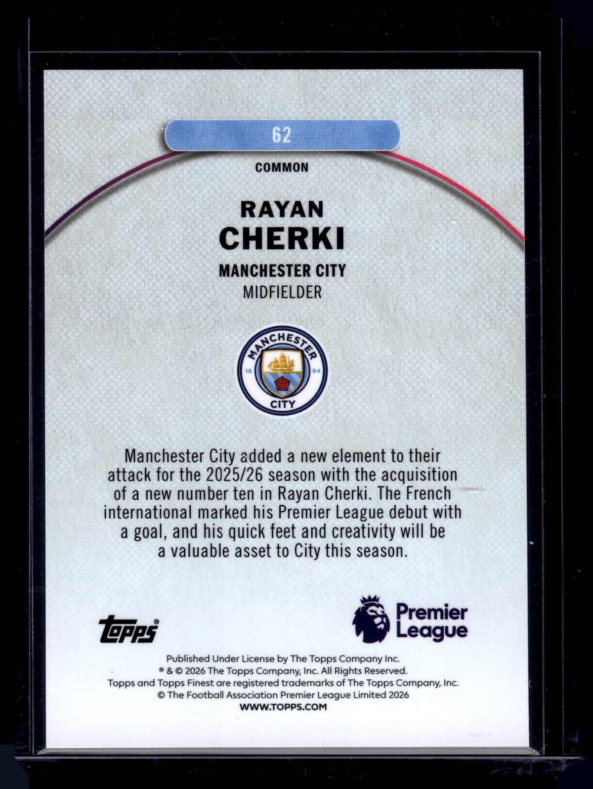 HL-INV 2026 Topps Finest Rayan Cherki #62 Refractor