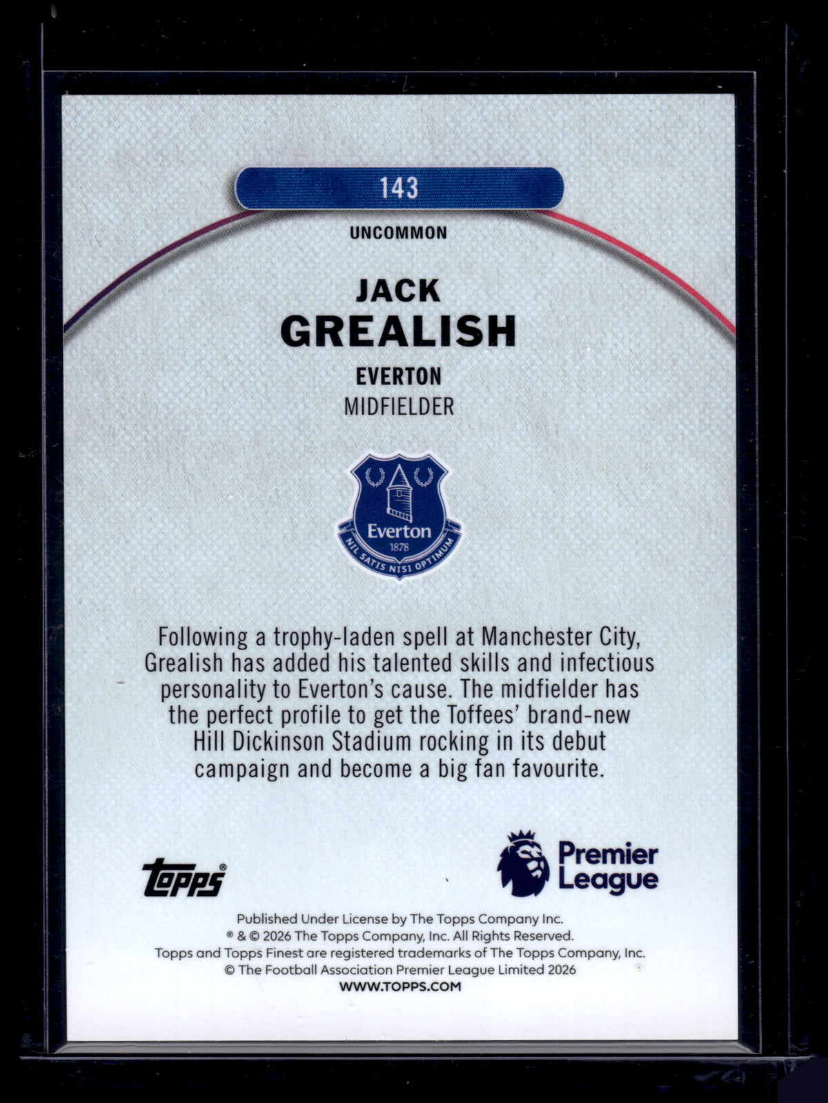 HL-INV 2026 Topps Finest Jack Grealish #143 Blue Refractor /150