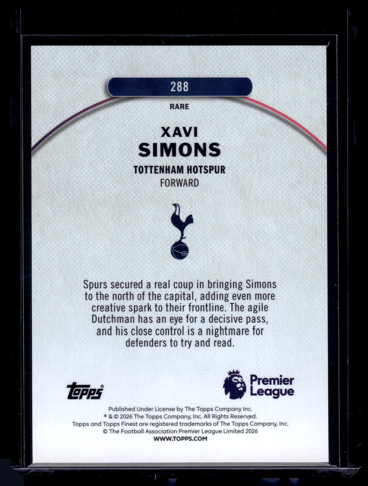 HL-INV 2026 Topps Finest Xavi Simons #288 Purple Checkerboard /75