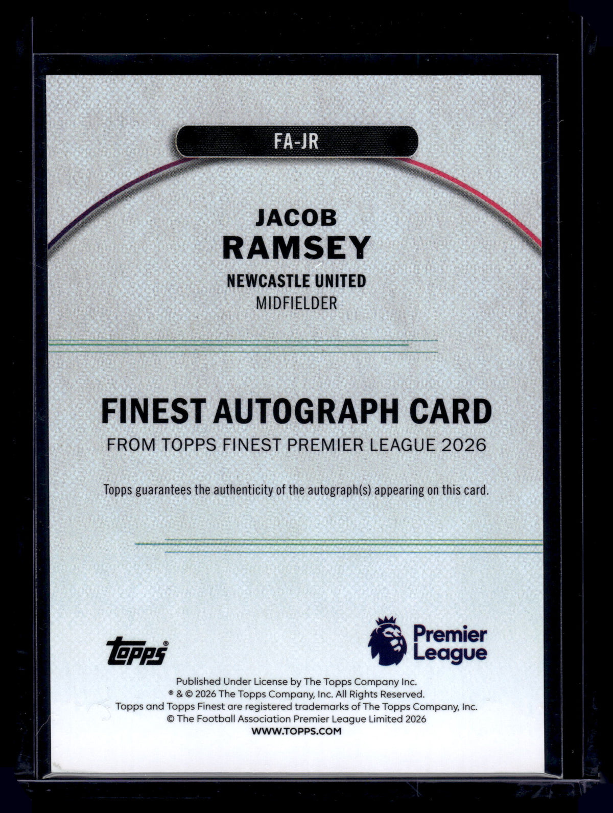 HL-INV 2026 Topps Finest Premier League Jacob Ramsey #FA-JR Blue Refractor /150