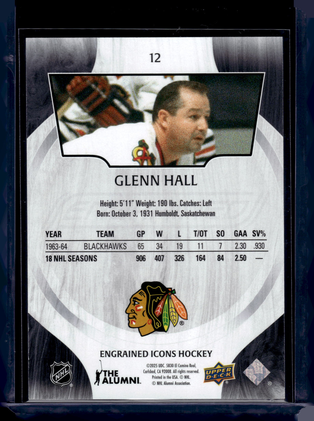 HL-INV 2025 Upper Deck Engrained Glenn Hall #12 /199