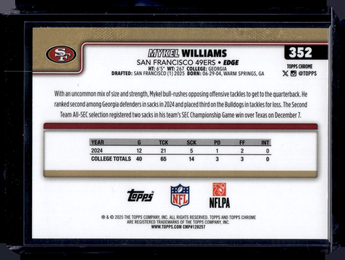 HL-INV 2025 Topps Chrome Mykel Williams #352 Prism Refractor RC