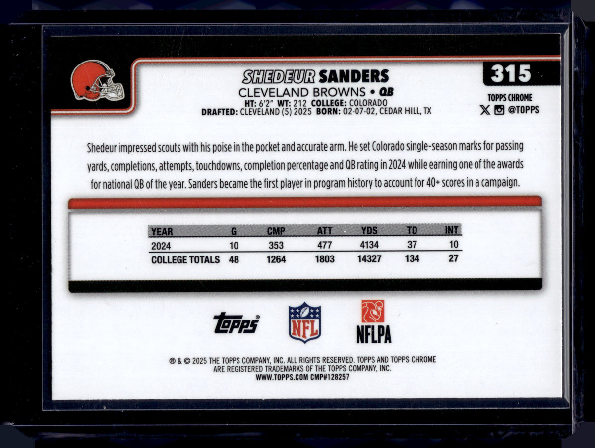 HL-INV 2025 Topps Chrome Shedeur Sanders #315 Base RC