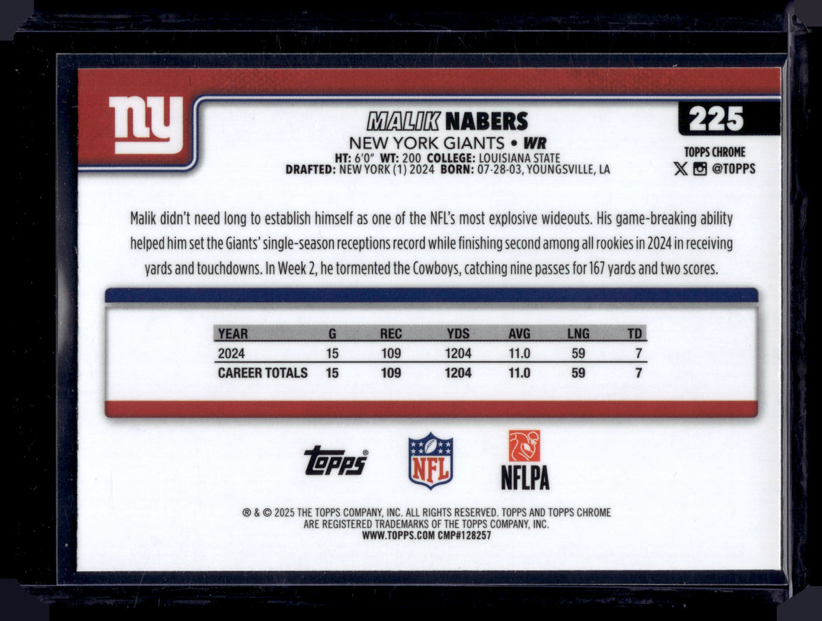 HL-INV 2025 Topps Chrome Malik Nabers #225 Prism Refractor