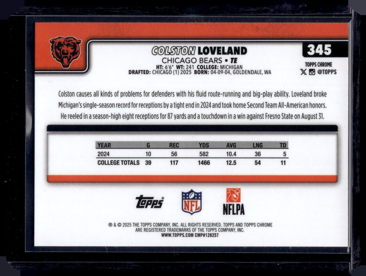 HL-INV 2025 Topps Chrome Colston Loveland #345 Prism Refractor RC