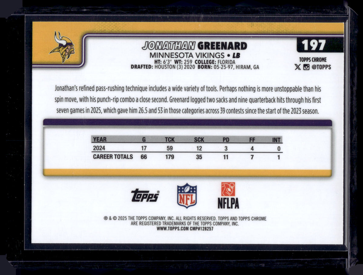 HL-INV 2025 Topps Chrome Jonathan Greenard #197 Prism Refractor
