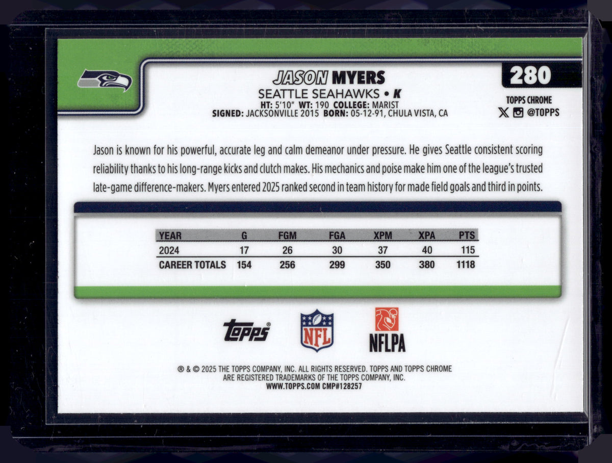 HL-INV 2025 Topps Chrome Jason Myers #280 Neon Pulse Refractor