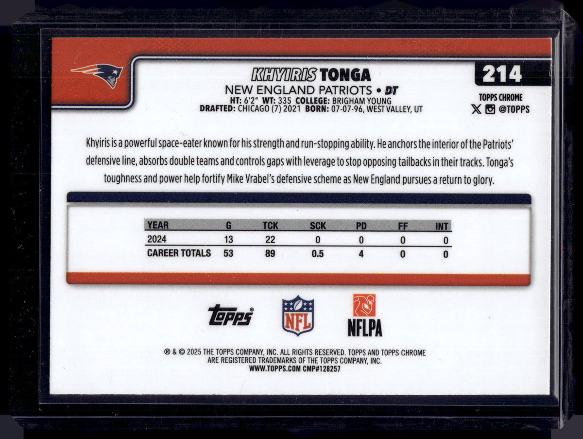 HL-INV 2025 Topps Chrome Khyiris Tonga #214 Aqua Refractor /199