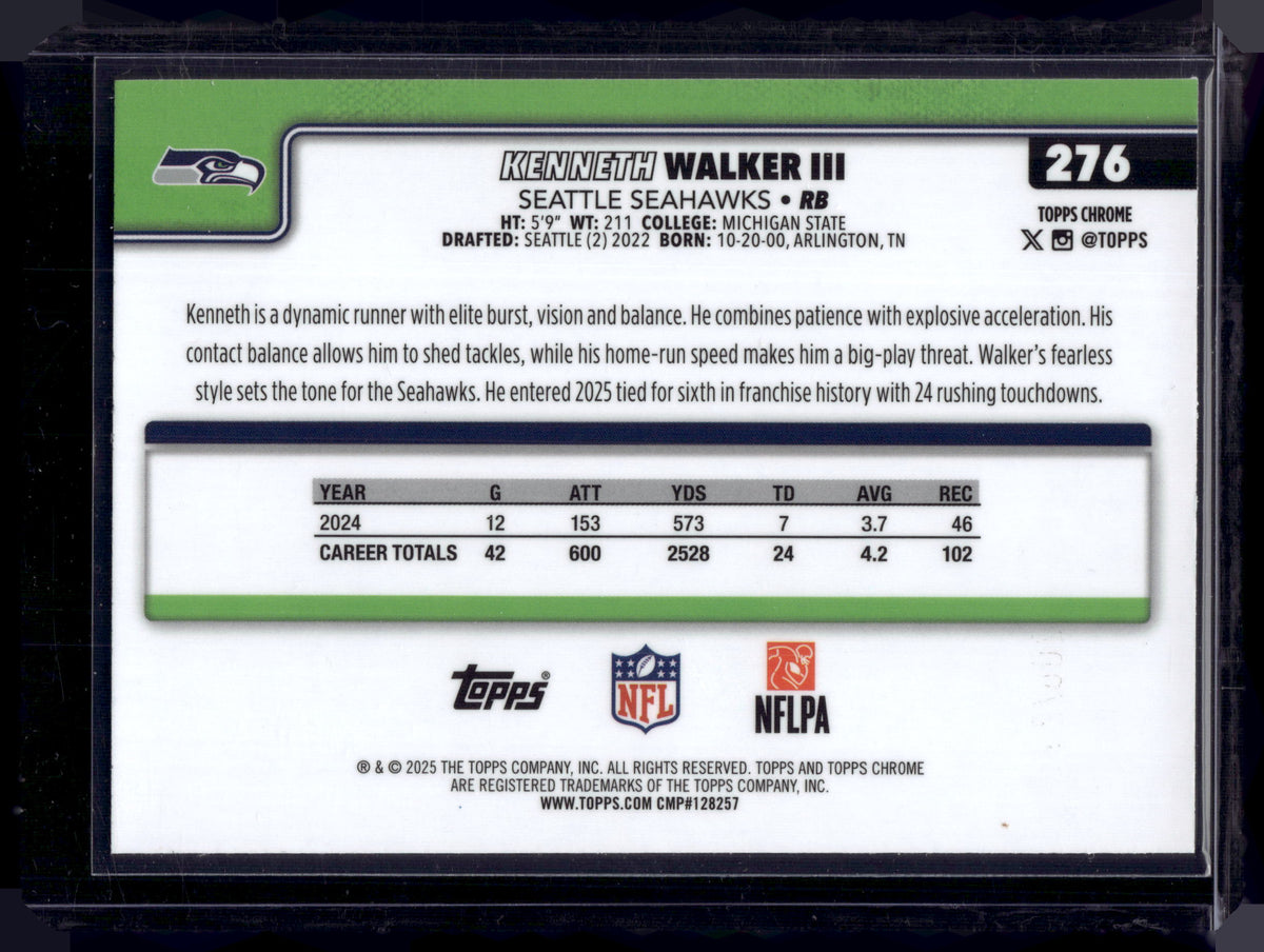 HL-INV 2025 Topps Chrome Kenneth Walker III #276 Aqua Refractor /299