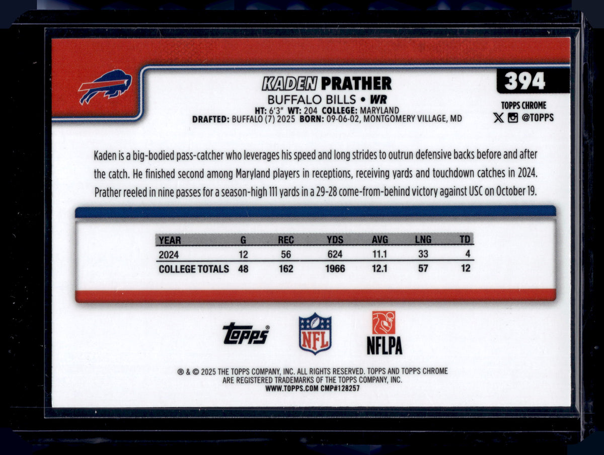 HL-INV 2025 Topps Chrome Kaden Prather #394 Yellow Wave /275 RC