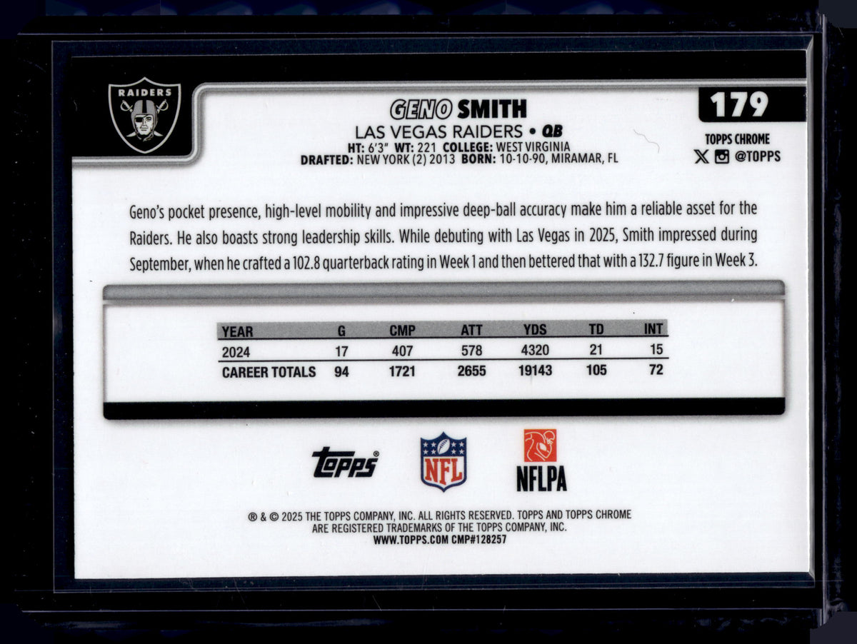 HL-INV 2025 Topps Chrome Geno Smith #179 Blue Refractor /150