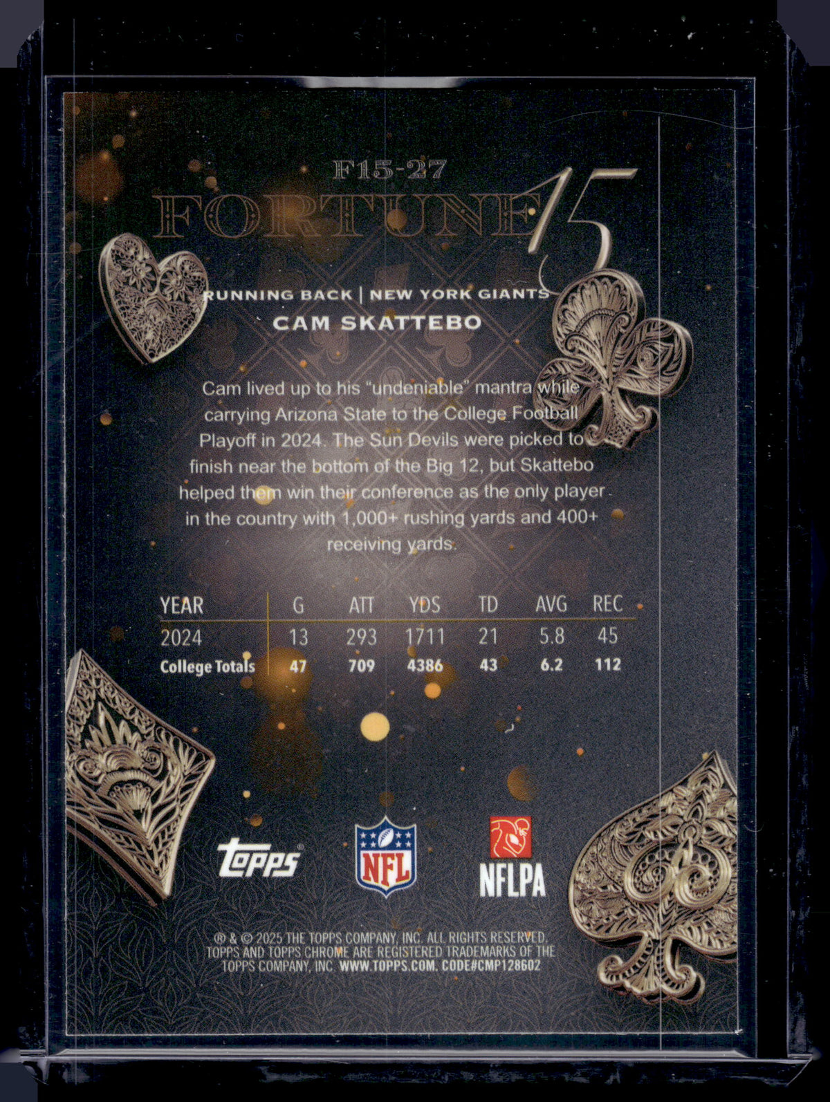 HL-INV 2025 Topps Chrome Fortune 15 Cam Skattebo #F15-27 RC