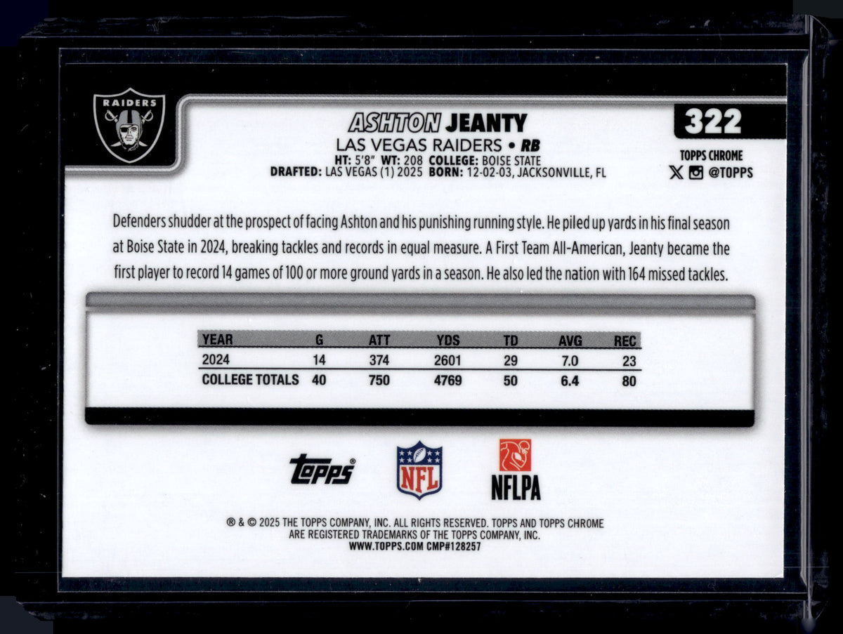 HL-INV 2025 Topps Chrome Ashton Jeanty #322 Refractor RC