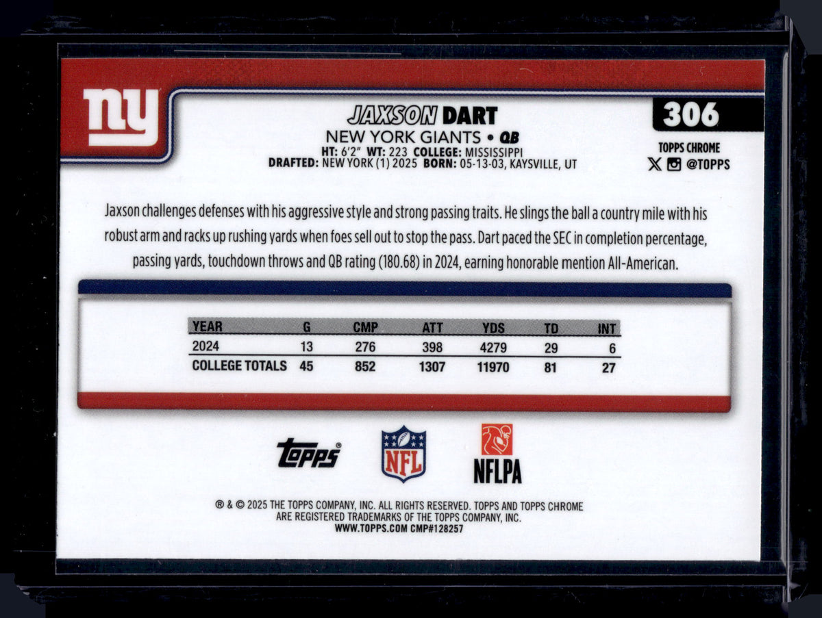 HL-INV 2025 Topps Chrome Jaxson Dart #306 RC