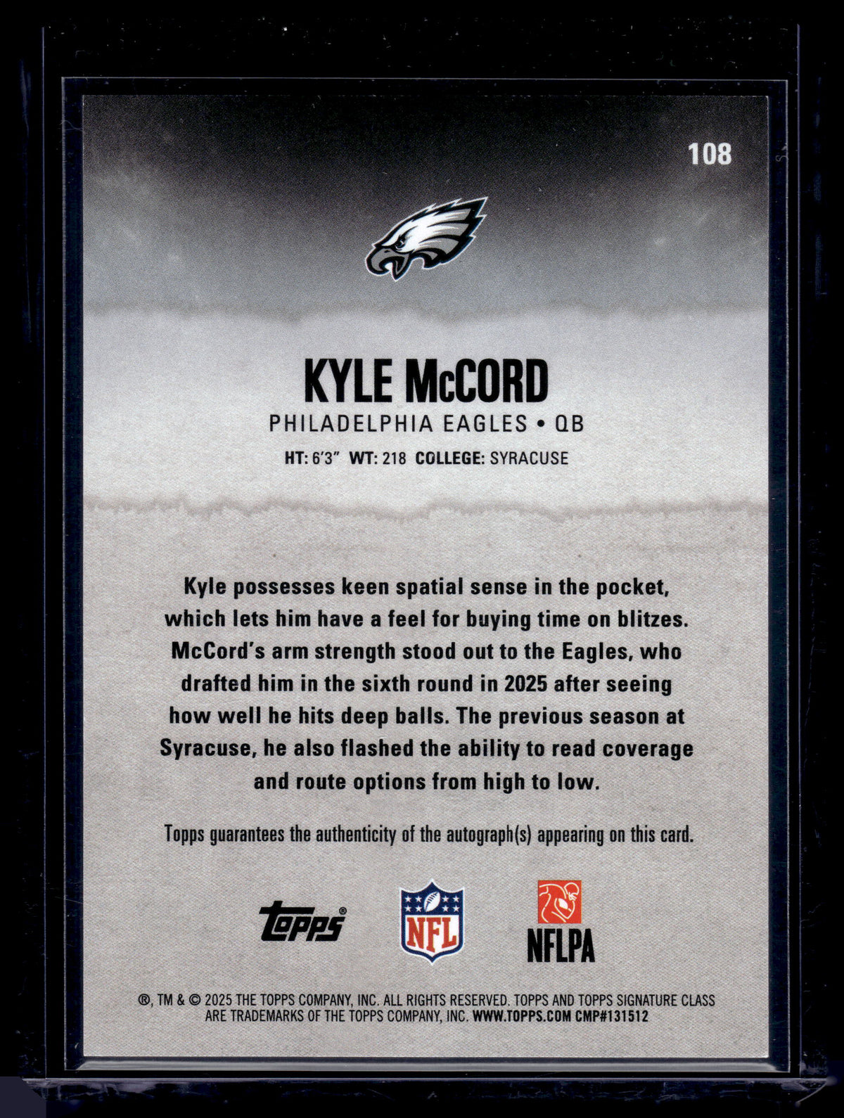 HL-INV 2025 Topps Signature Class Kyle McCord #108 RC