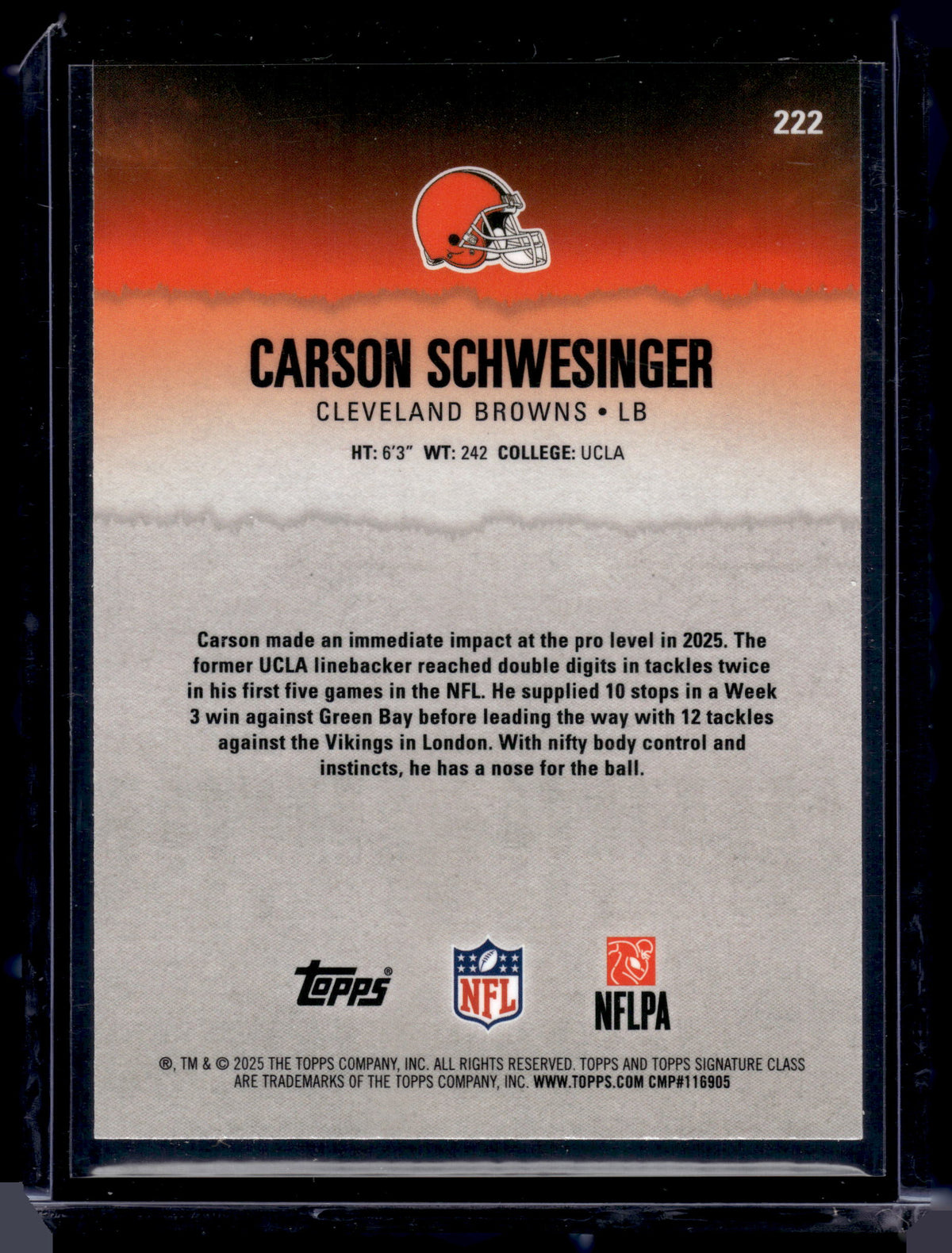 HL-INV 2025 Topps Signature Class Carson Schwesinger #222 Green /150 RC