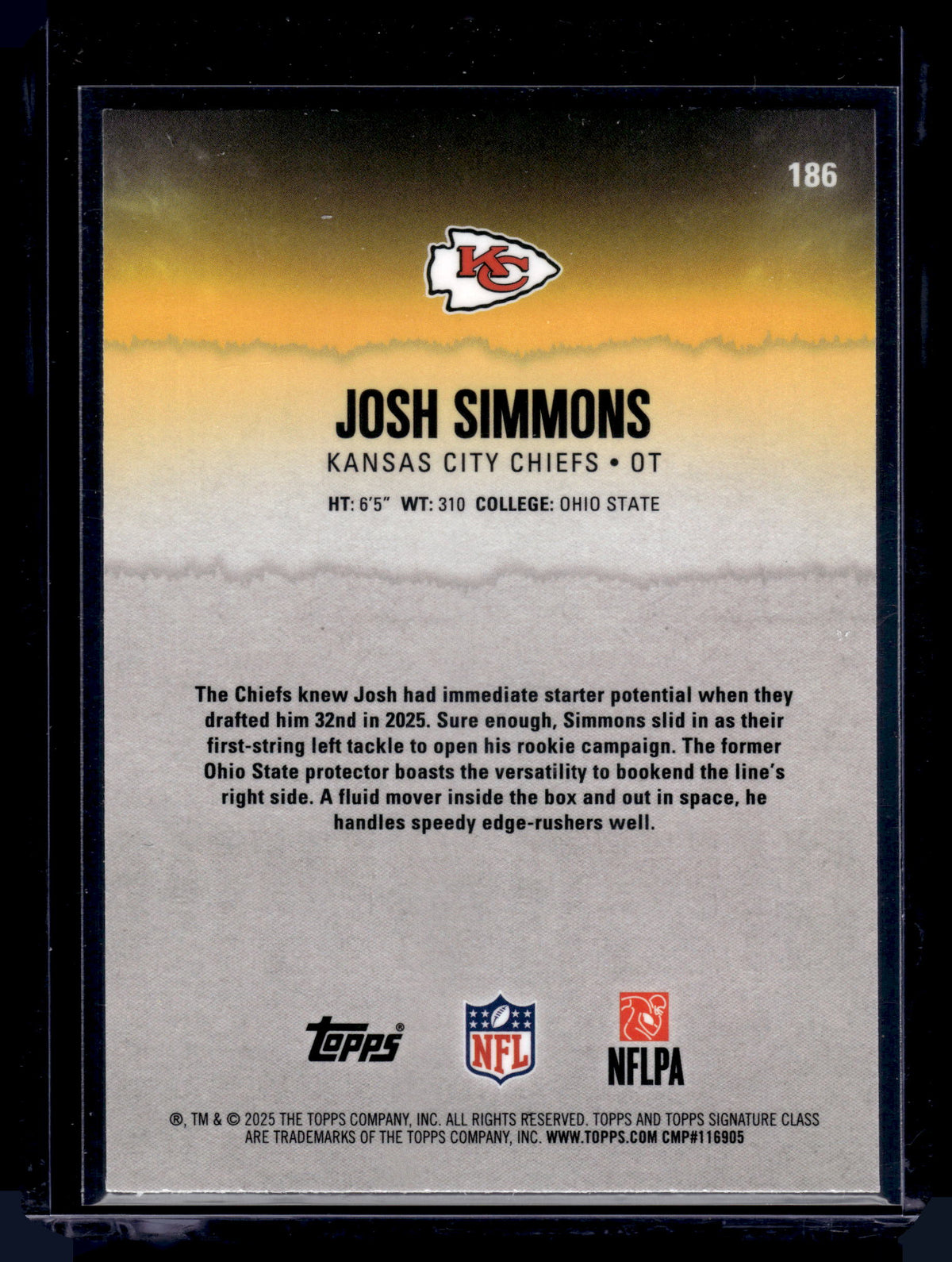HL-INV 2025 Topps Signature Class Josh Simmons #186 Green /150 RC