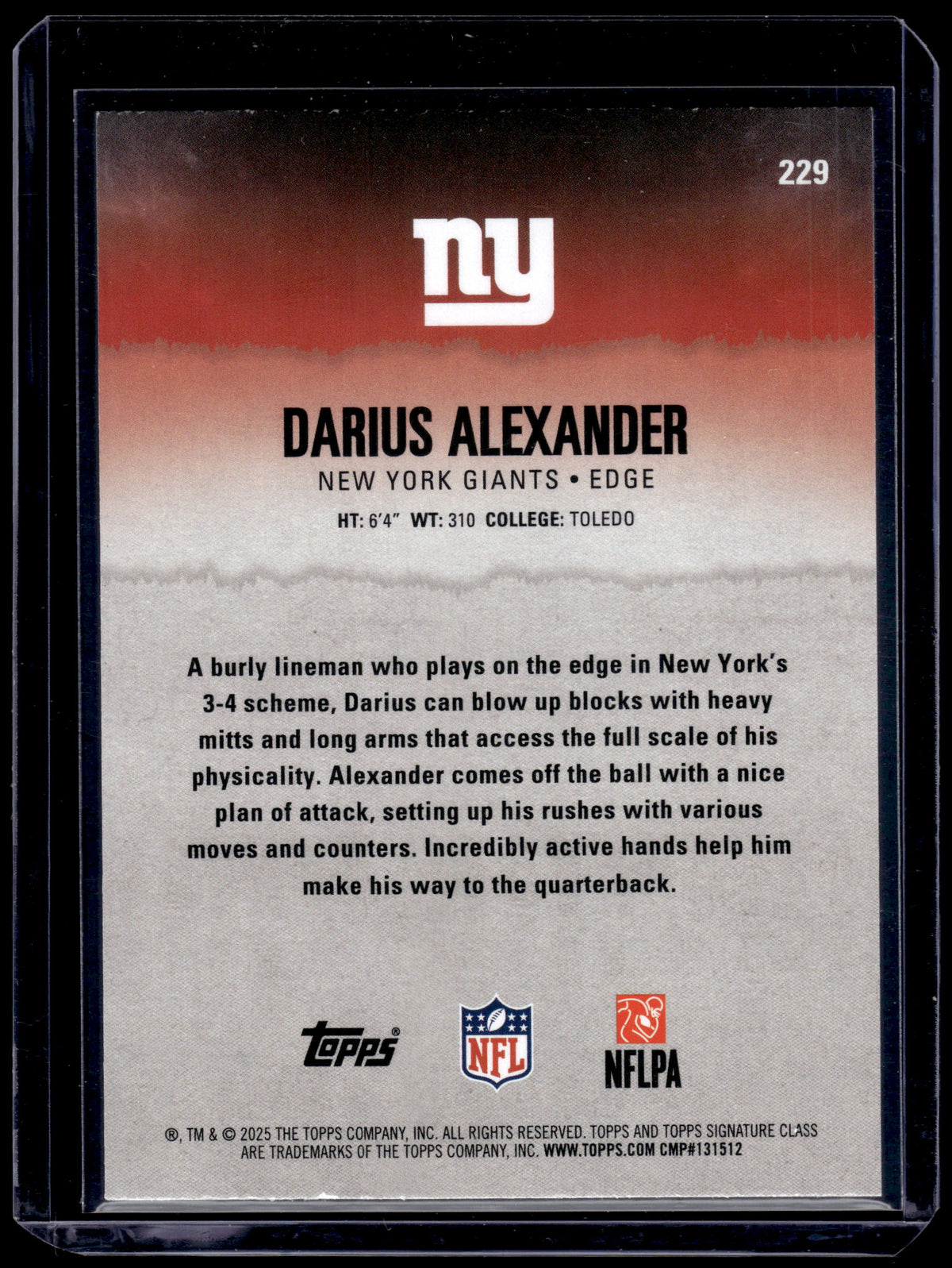HL-INV 2025 Topps Signature Class Darius Alexander #229 /275 RC