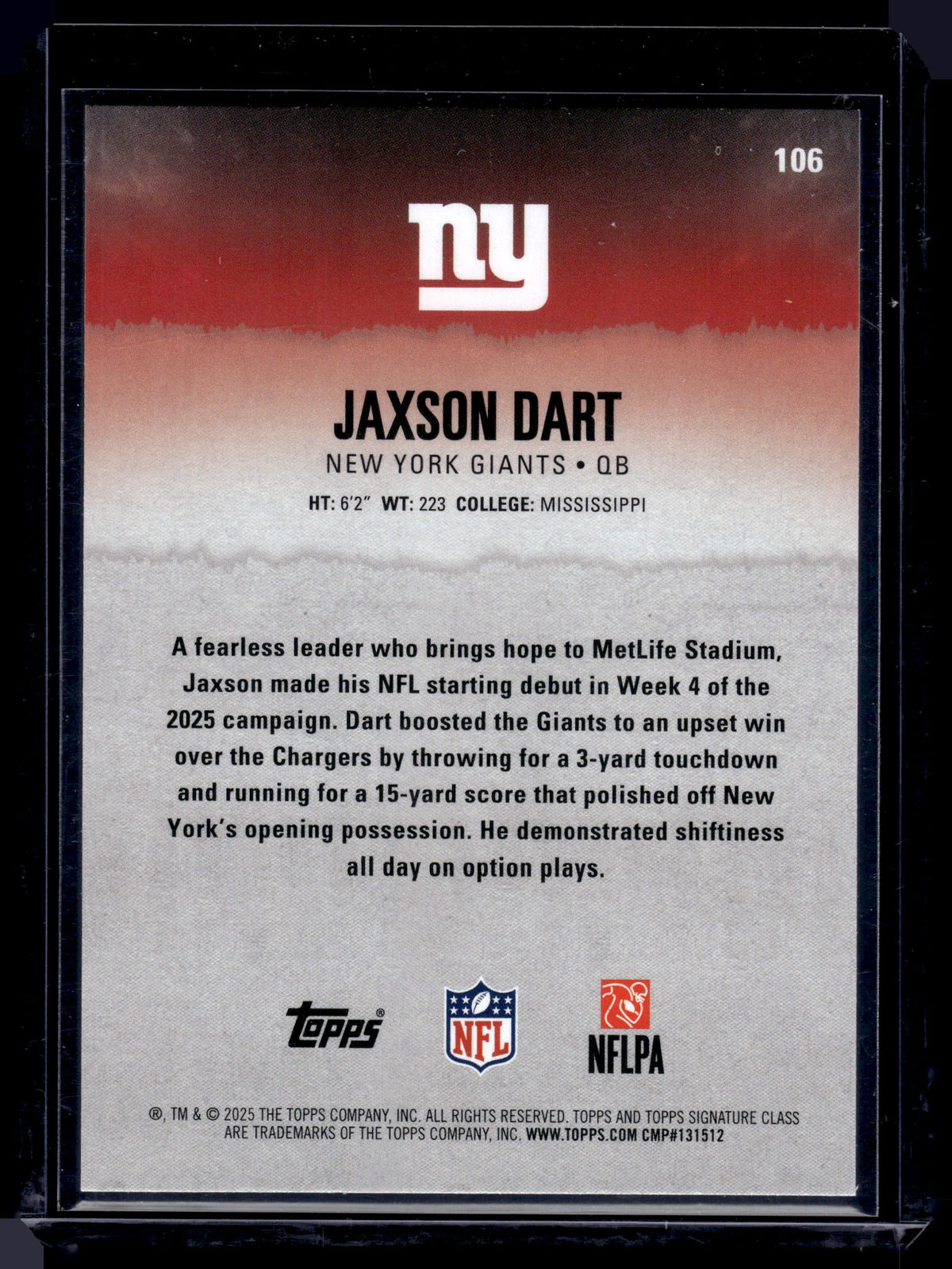 HL-INV 2025 Topps Signature Class Jaxson Dart #106 RC