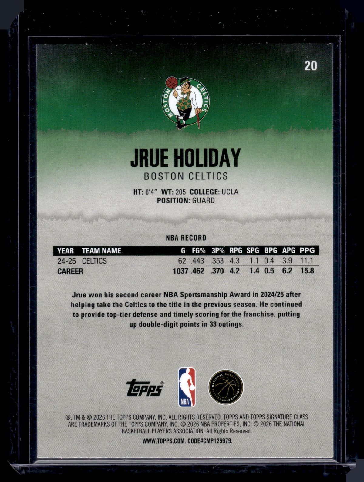 HL-INV 2025-26 Topps Signature Class Jrue Holiday #20 Magenta /250