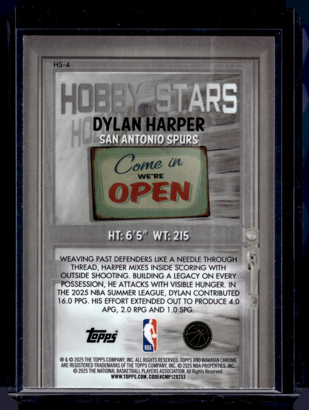 HL-INV 2025-26 Topps Bowman Chrome Hobby Stars Dylan Harper #HS-4 RC