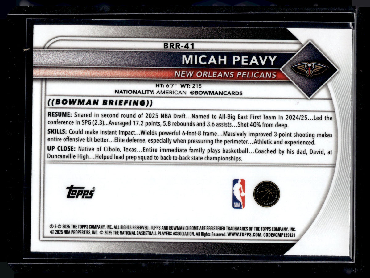 HL-INV 2025-26 Topps Bowman Chrome Micah Peavy #BRR-41 Refractor RC
